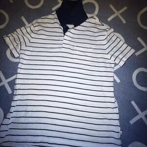 BOYS Striped Polo Shirt with Navy Collar